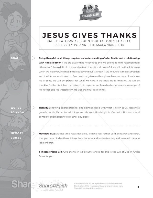 Matthew 11 Jesus Gives Thanks Curriculum