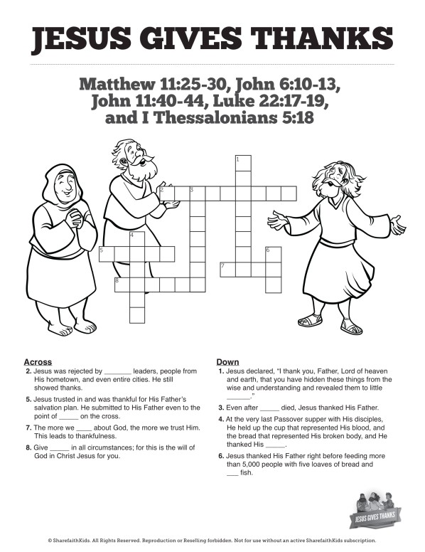 Matthew 11 Jesus Gives Thanks Sunday School Crossword Puzzles Thumbnail Showcase