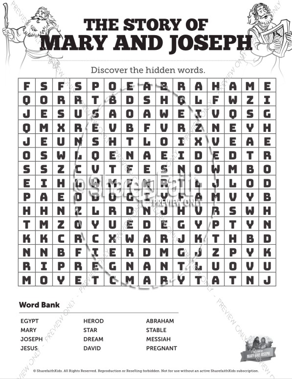 Luke 2 Mary and Joseph Christmas Story Bible Word Search Puzzles
