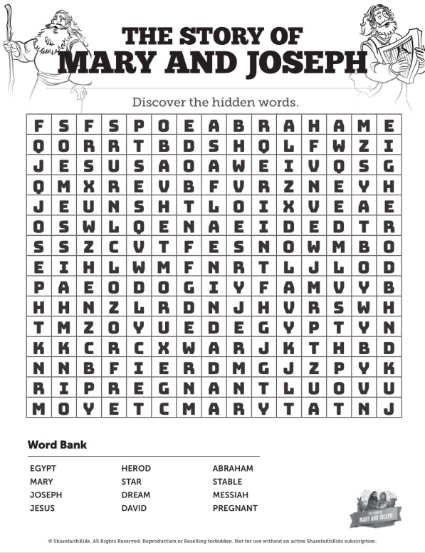 Luke 2 Mary and Joseph Christmas Story Bible Word Search Puzzles Thumbnail Showcase