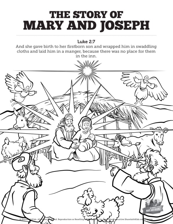 Luke 2 Mary and Joseph Christmas Story Sunday School Coloring Pages Thumbnail Showcase