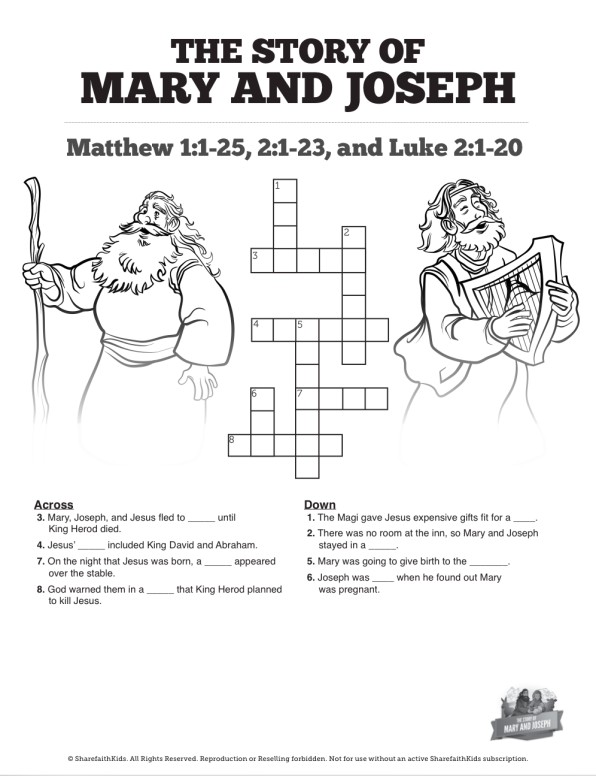 Luke 2 Mary and Joseph Christmas Story Sunday School Crossword Puzzles Thumbnail Showcase