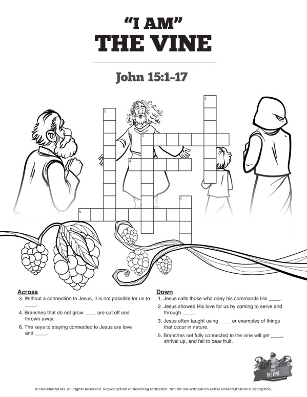 John 15 I Am The Vine Sunday School Crossword Puzzles | Clover Media