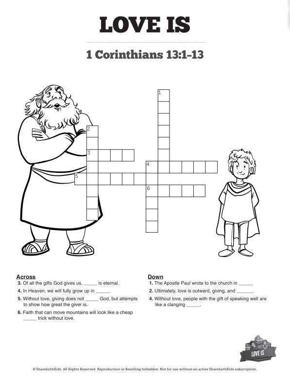 1 Corinthians 13 Love Is Sunday School Crossword Puzzles Thumbnail Showcase
