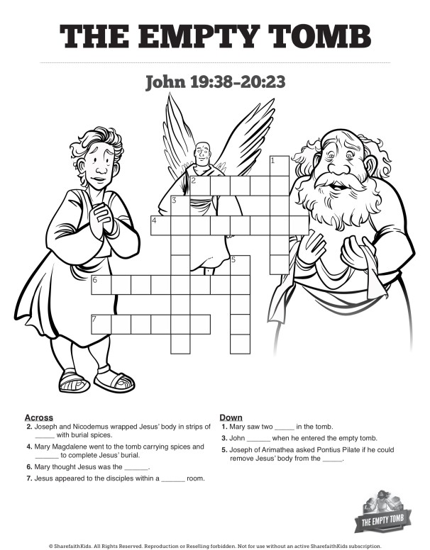 John 20 The Empty Tomb Sunday School Crossword Puzzles Thumbnail Showcase