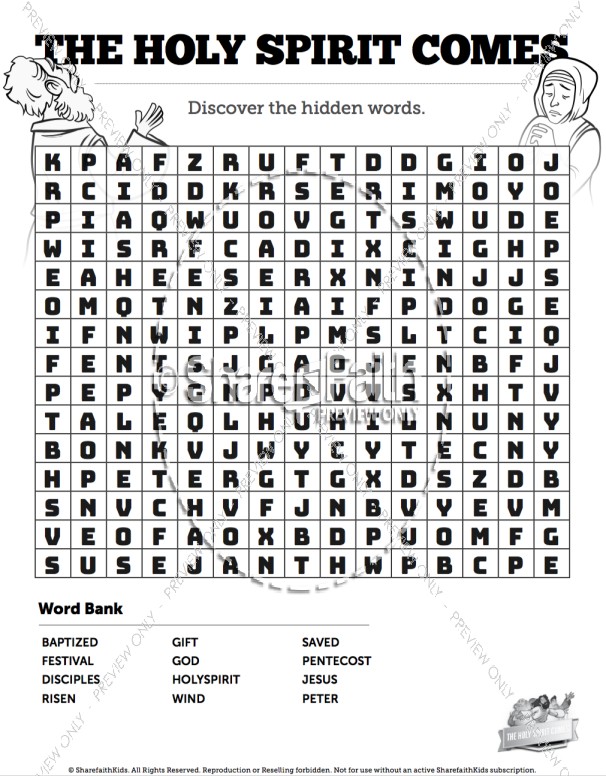 Acts 2 The Holy Spirit Comes Bible Word Search Puzzles