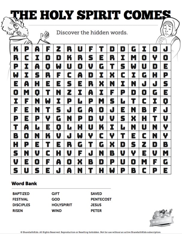 acts 2 the holy spirit comes sunday school crossword puzzles sharefaith kids