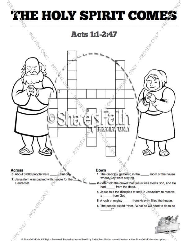 Acts 2 The Holy Spirit Comes Sunday School Crossword Puzzles