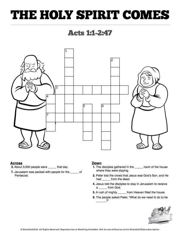 Acts 2 The Holy Spirit Comes Sunday School Crossword Puzzles Thumbnail Showcase