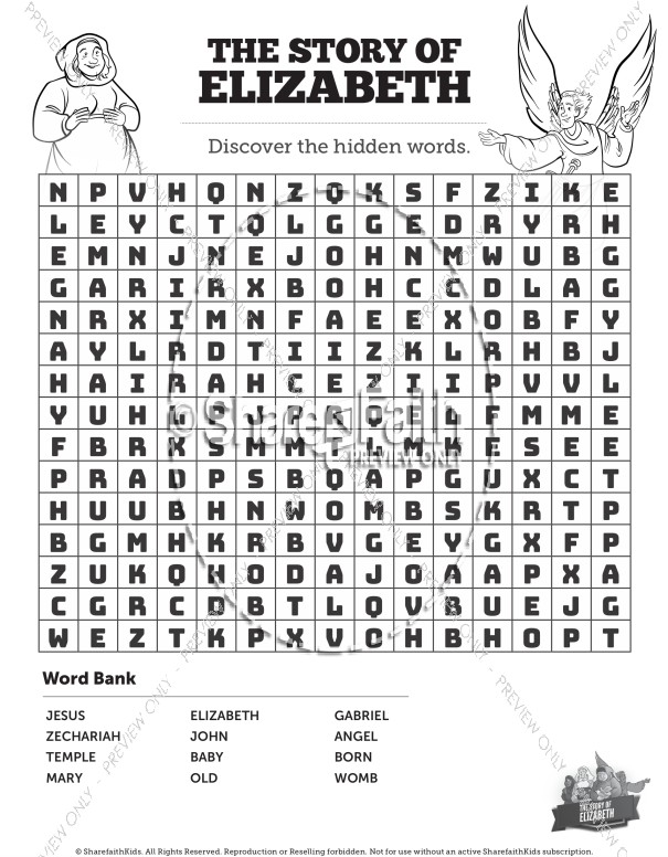 Luke 1 The Story of Elizabeth Bible Word Search Puzzles