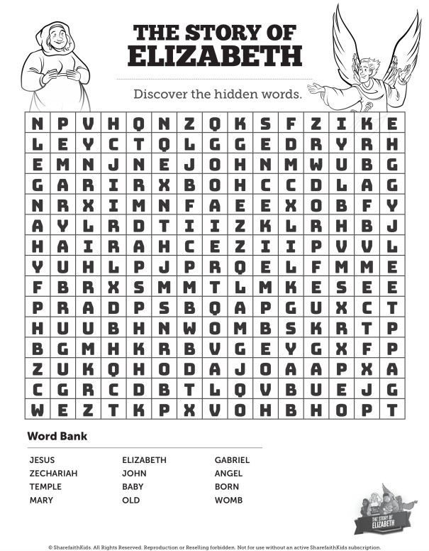 Luke 1 The Story of Elizabeth Bible Word Search Puzzles Thumbnail Showcase