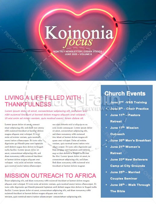 Love In Action Church Newsletter Template | page 1