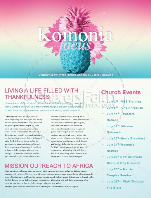 Summer Church Events Newsletter Template Thumbnail Showcase