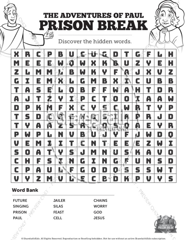 Acts 16 Prison Break Bible Word Search Puzzles