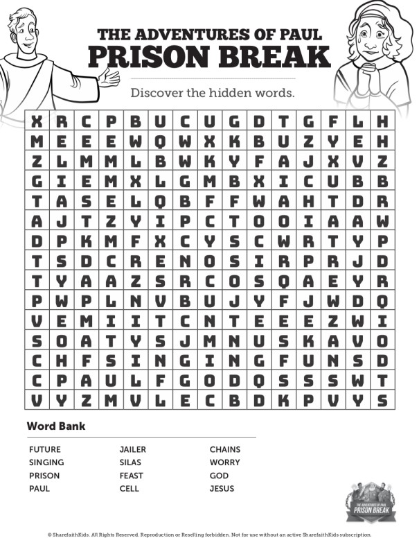 Acts 16 Prison Break Bible Word Search Puzzles Thumbnail Showcase