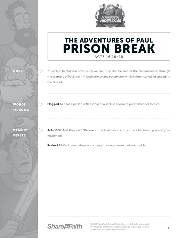 Acts 16 Prison Break Sunday School Curriculum Thumbnail Showcase