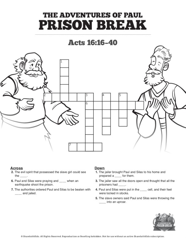 Acts 16 Prison Break Sunday School Crossword Puzzles Thumbnail Showcase