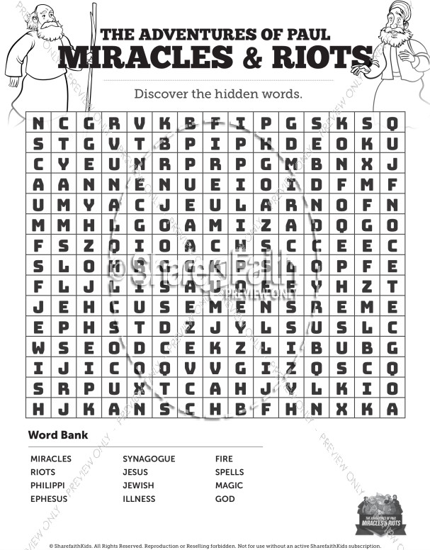 Acts 19 Miracles & Riots Bible Word Search Puzzles