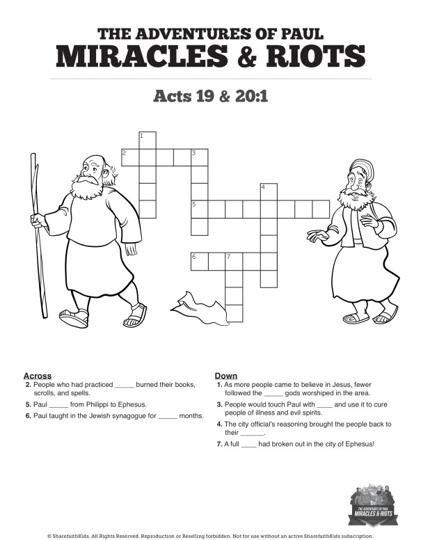 Acts 19 Miracles & Riots Sunday School Crossword Puzzles Thumbnail Showcase