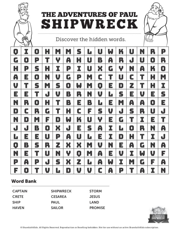 Acts 27 Shipwreck Bible Word Search Puzzles Thumbnail Showcase