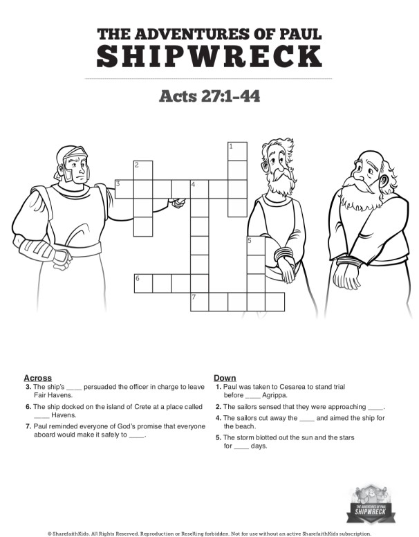 Acts 27 Shipwreck Sunday School Crossword Puzzles Thumbnail Showcase