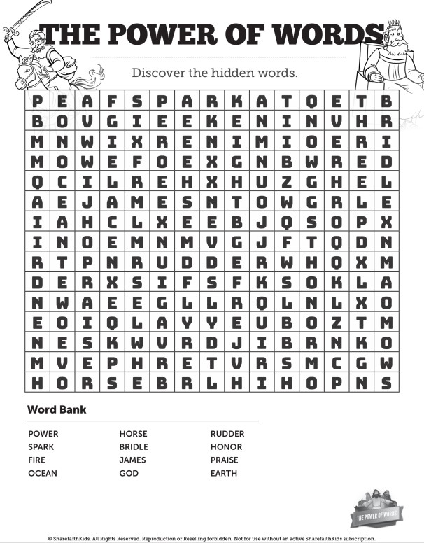 James 3 The Power of Words Bible Word Search Puzzles | Sharefaith Kids