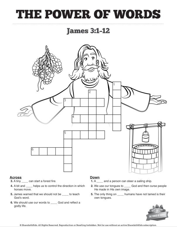 James 3 The Power of Words Sunday School Crossword Puzzles | Sharefaith ...