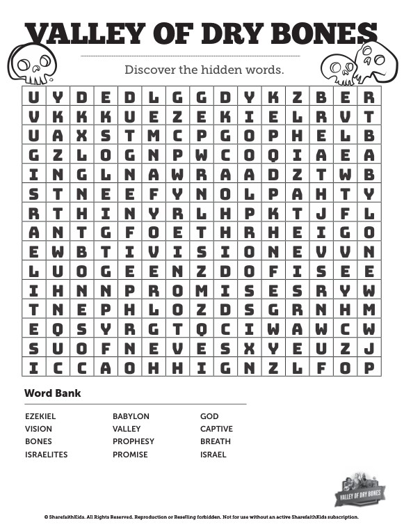 Ezekiel 37 Valley of Dry Bones Bible Word Search Puzzles Thumbnail Showcase