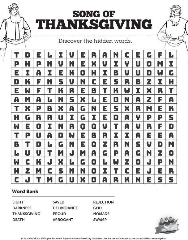 Psalm 107 Song of Thanksgiving Bible Word Search Puzzles Thumbnail Showcase