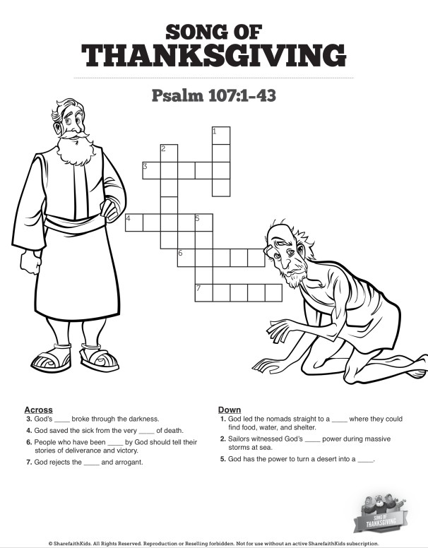 Psalm 107 Song of Thanksgiving Sunday School Crossword Puzzles Thumbnail Showcase