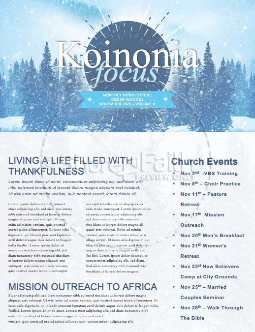 Winter Retreat Snowy Church Newsletter Thumbnail Showcase