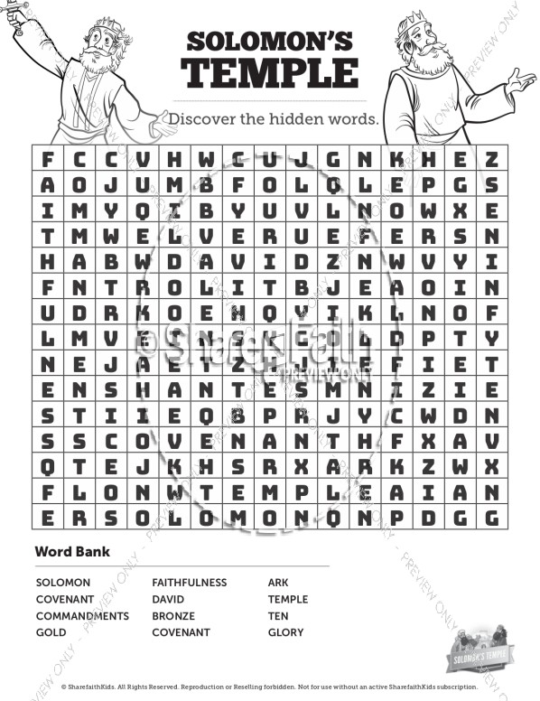 1 Kings 8 Solomon's Temple Bible Word Search Puzzles