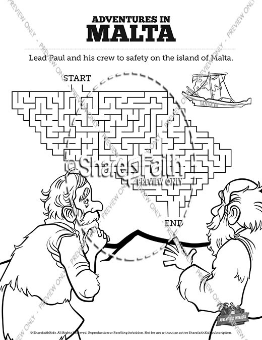 Acts 28 Adventures in Malta Bible Mazes Thumbnail Showcase