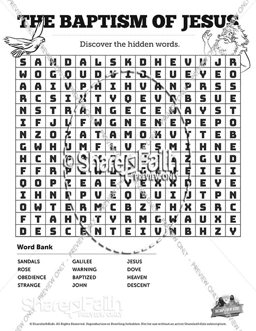 Matthew 3 The Baptism of Jesus Bible Word Search Puzzles