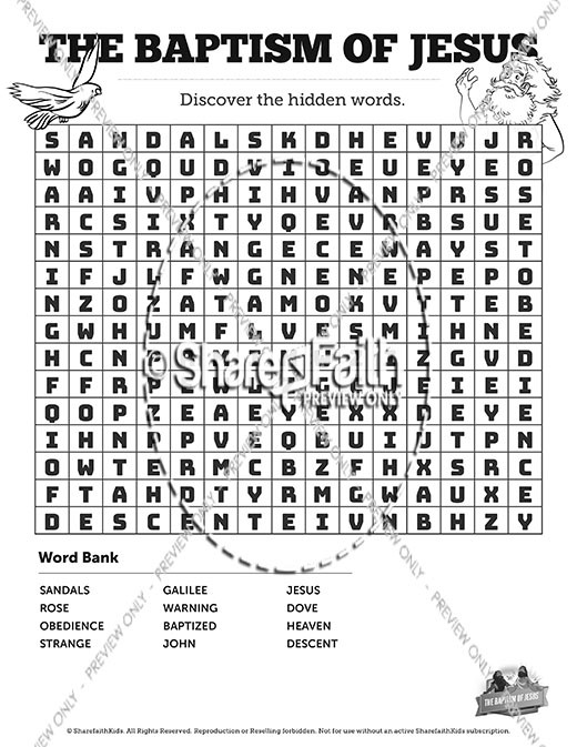 Matthew 3 The Baptism of Jesus Bible Word Search Puzzles Thumbnail Showcase