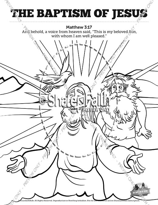 Matthew 3 The Baptism of Jesus Sunday School Coloring Pages Thumbnail Showcase