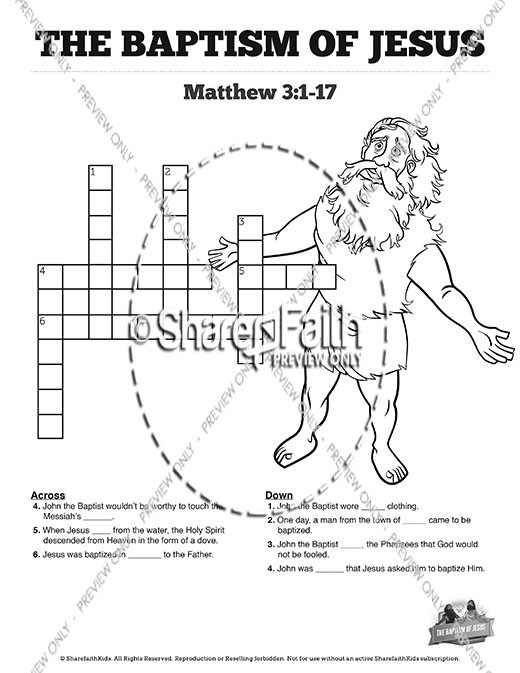 Matthew 3 The Baptism of Jesus Sunday School Crossword Puzzles Thumbnail Showcase