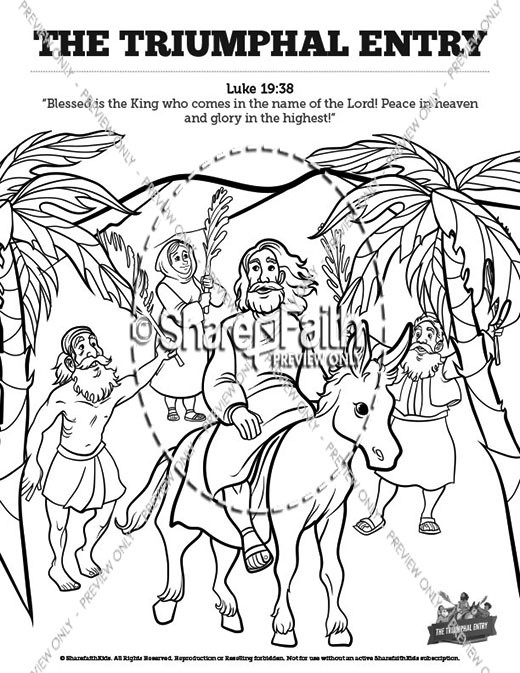 Luke 19 The Triumphal Entry Sunday School Coloring Pages Thumbnail Showcase