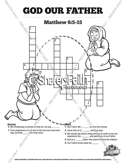 Matthew 6 God our Father Sunday School Crossword Puzzles Clover Media