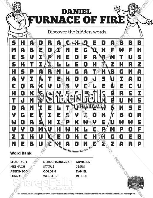 Daniel 3 The Furnace of Fire Bible Word Search Puzzles