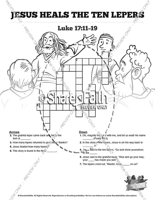 Luke 17 Ten lepers Sunday School Crossword Puzzles Thumbnail Showcase