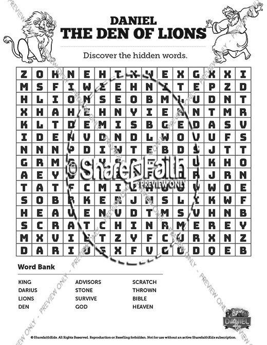 Daniel 6 Den of Lions Bible Word Search Puzzles Thumbnail Showcase