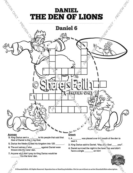 Daniel 6 Den of Lions Sunday School Crossword Puzzles | Sharefaith Kids