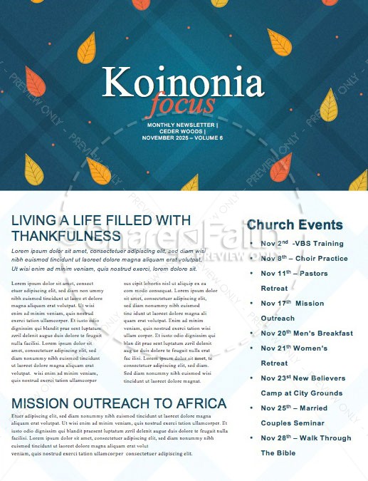 Celebrating Our Blessings Thanksgiving Church Newsletter Thumbnail Showcase