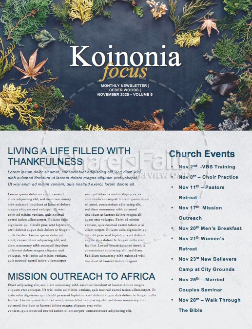 Celebrate Thanksgiving Together Church Newsletter Thumbnail Showcase