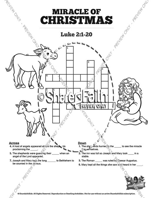 Luke 2 The Miracle of Christmas Sunday School Crossword Puzzles Thumbnail Showcase