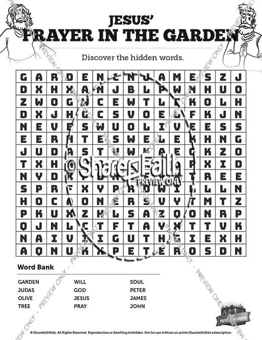 Matthew 26 Prayer in the Garden Bible Word Search Puzzles Thumbnail Showcase