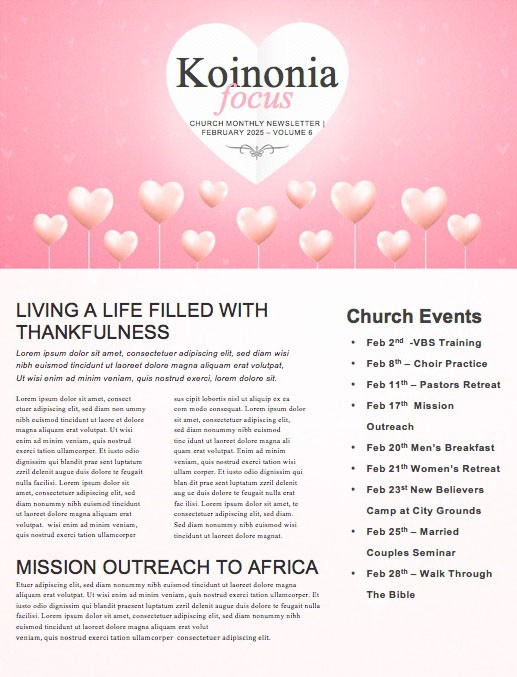 Valentine's Day Church Newsletter