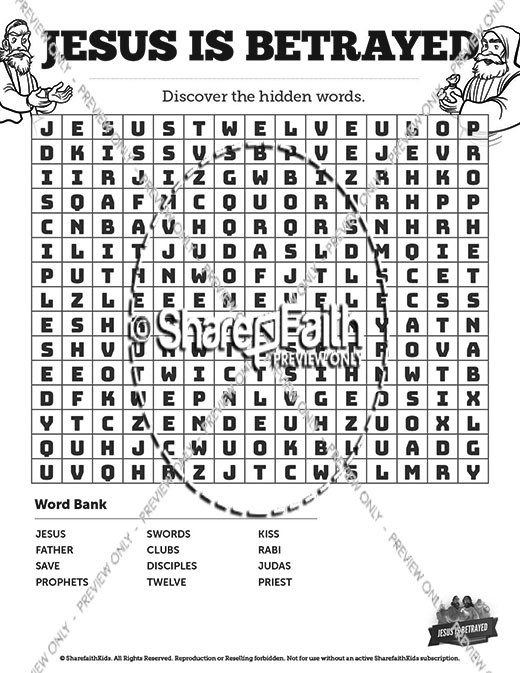 Matthew 26 Jesus is Betrayed Bible Word Search Puzzles Thumbnail Showcase