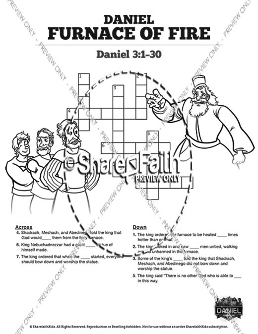 Daniel 3 The Furnace of Fire Sunday School Crossword Puzzles Thumbnail Showcase